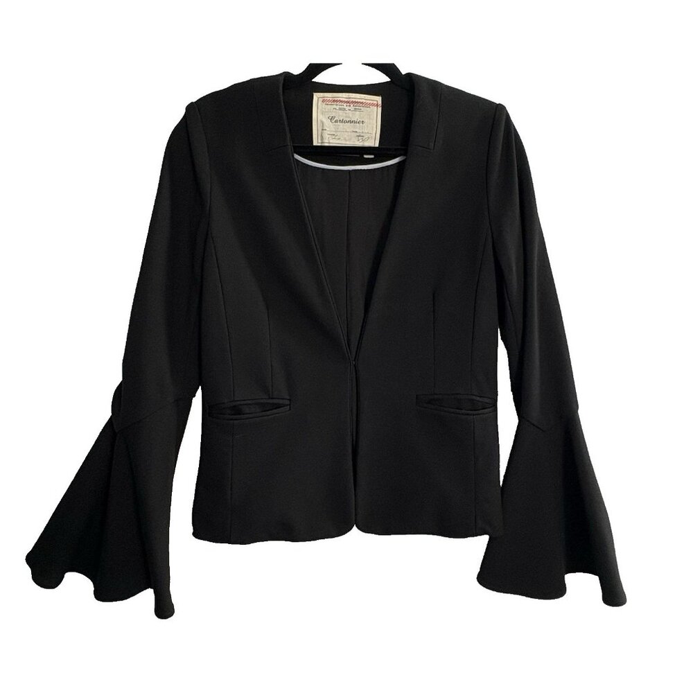 Anthropologie CARTONNIER Women Long Bell Sleeves Pockets Blazer Sz S Black 34-2